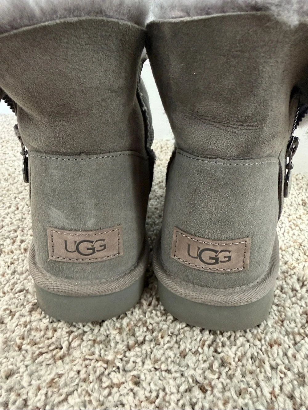 UGG Women's Gray Shearling Cuff Suede Slip-On Boots